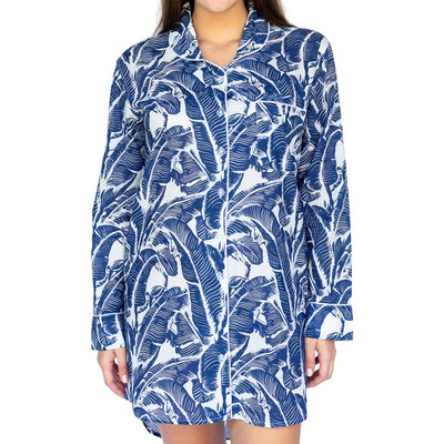 Women's Blue Martinique Banana Leaf Night Shirt