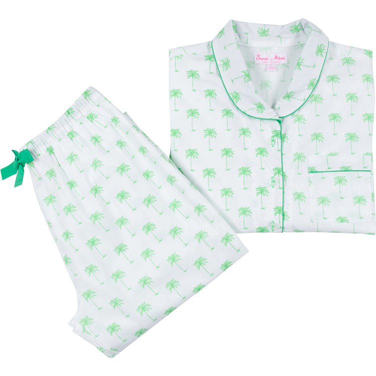Women's Green Palm Tree PJ Pant Set | Pure Cotton PJs | Sant