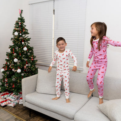 Kids Reindeer Pink Long PJ Set