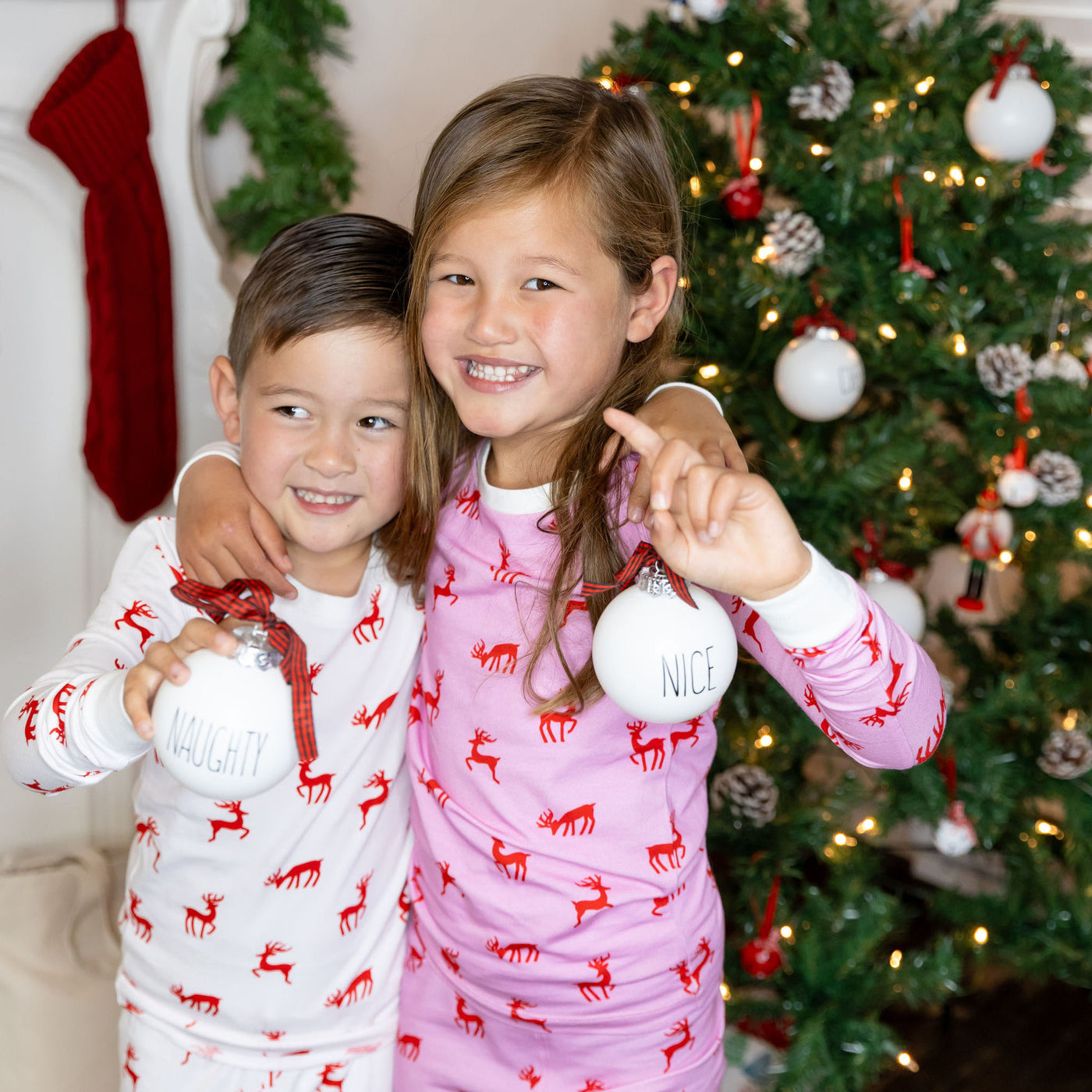 Kids Reindeer Pink Long PJ Set