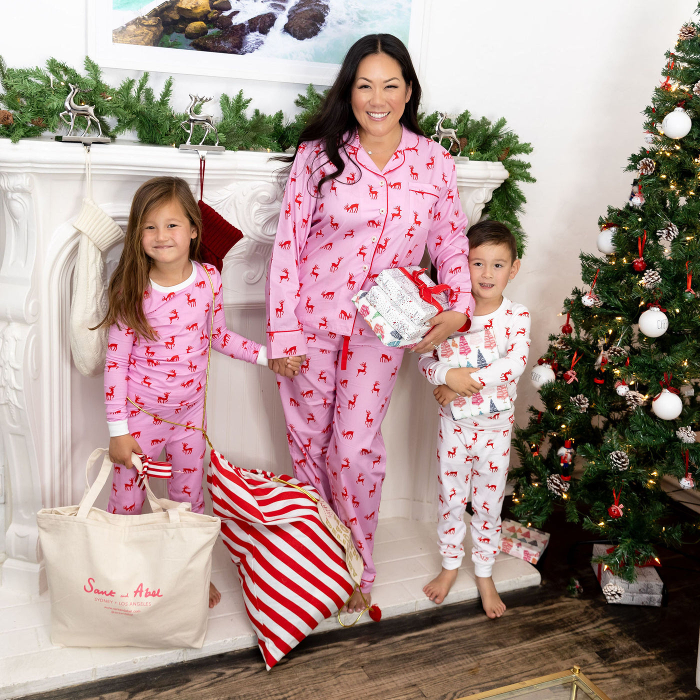 Kids Reindeer Pink Long PJ Set