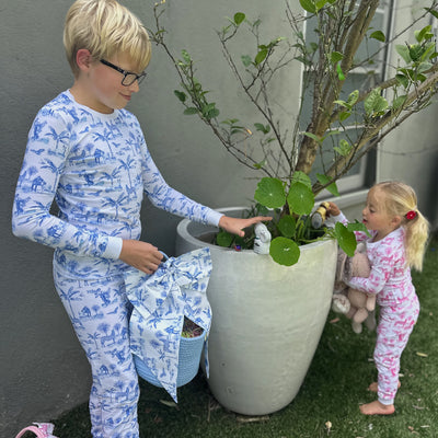 Kids Skydog Blue Toile Long PJ Set