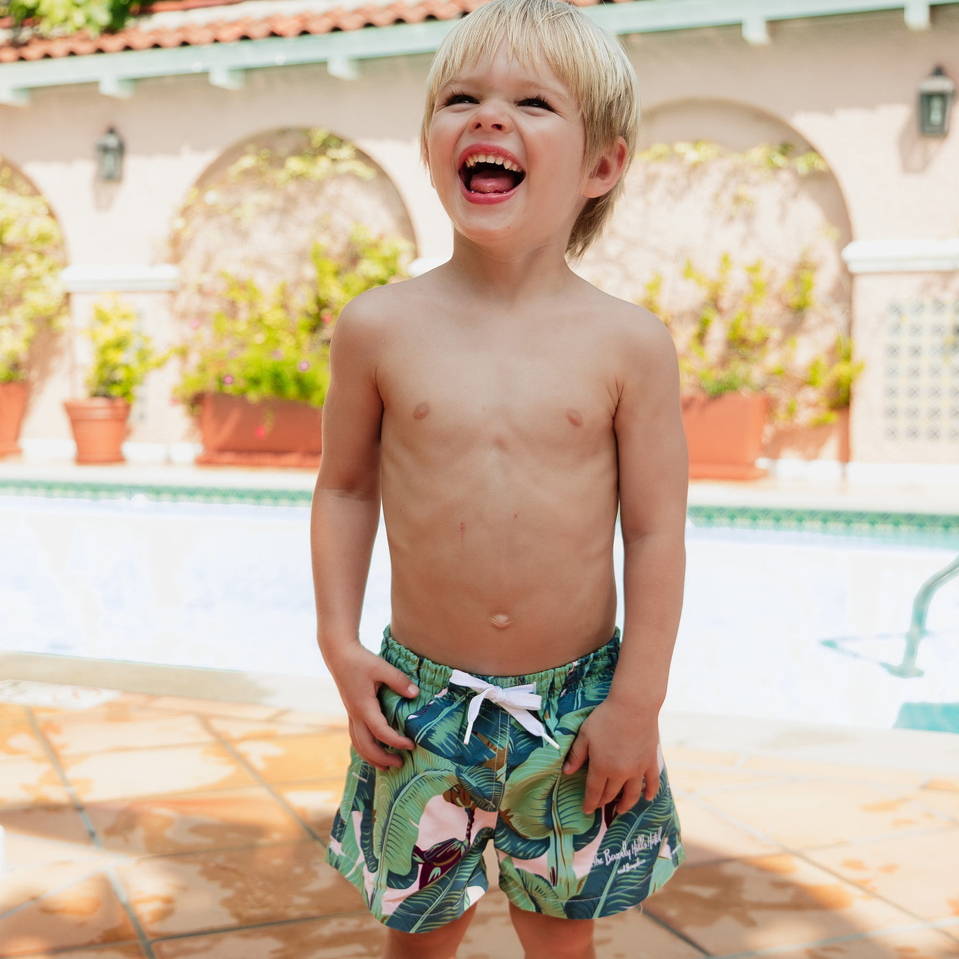 Kids Martinique® Green Banana Leaf Swim Shorts