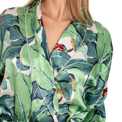 Women's Banana Leaf Green Robe - SILK
