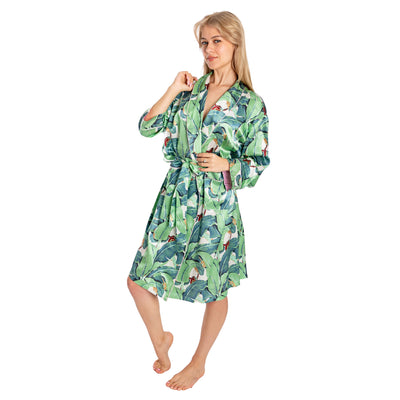 Women's Banana Leaf Green Robe - SILK