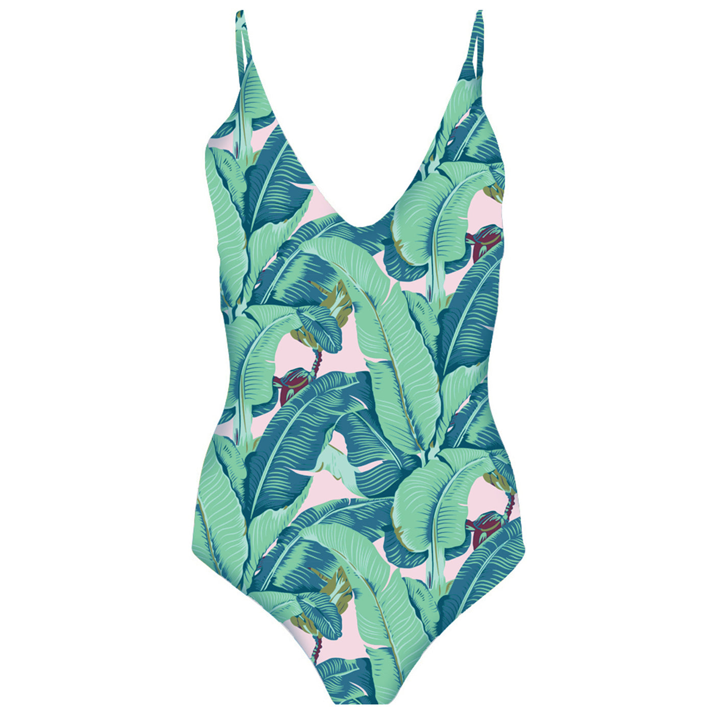 Women's Martinique® Green + Pink Banana Leaf One Piece Swimsuit