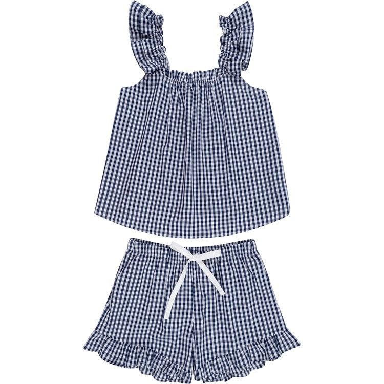 Women's Hepburn Gingham Navy Frill Tank PJ Set