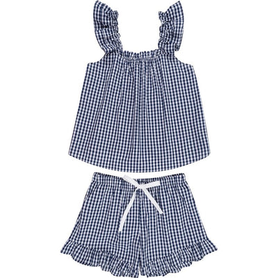 Women's Hepburn Gingham Navy Frill Tank PJ Set