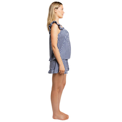 Women's Hepburn Gingham Navy Frill Tank PJ Set