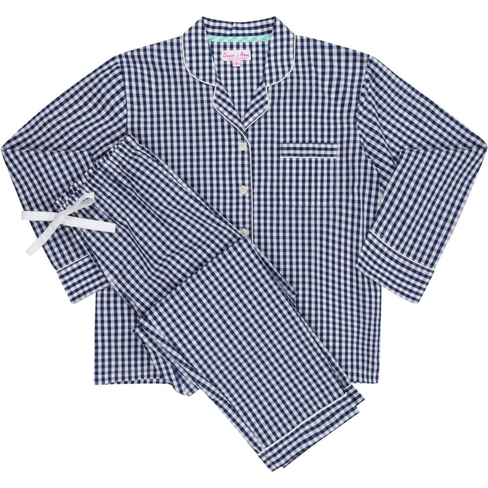 Women's Hepburn Gingham Navy Long PJ Set