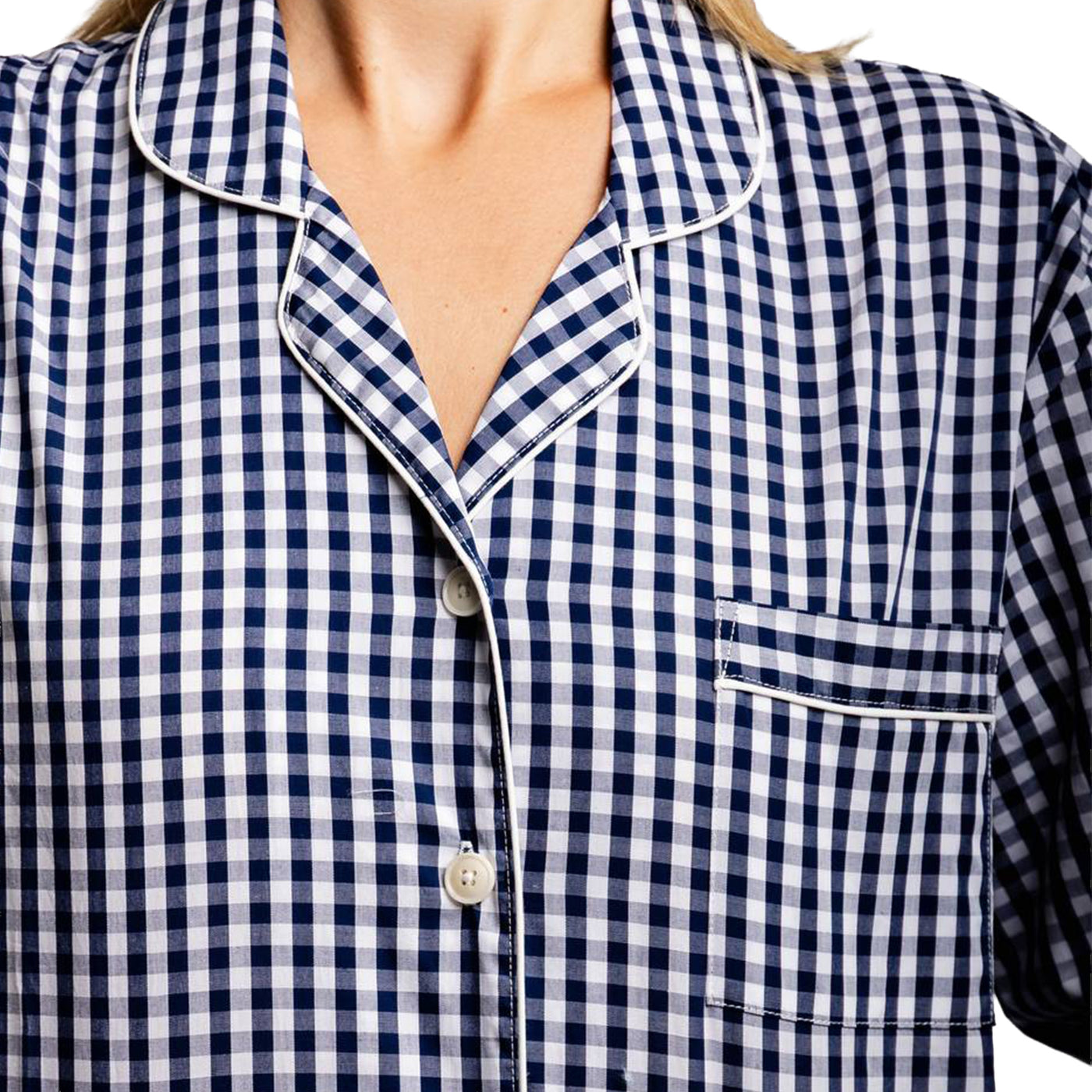 Women's Hepburn Gingham Navy Long PJ Set