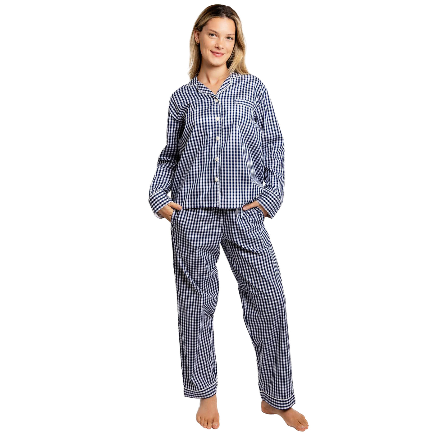 Women's Hepburn Gingham Navy Long PJ Set