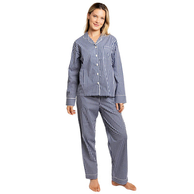 Women's Hepburn Gingham Navy Long PJ Set
