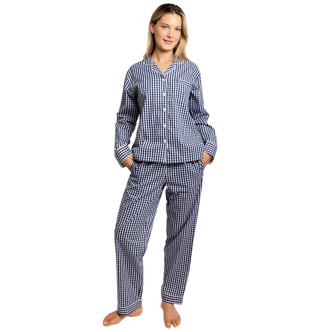 Women's Hepburn Gingham Navy Long PJ Set