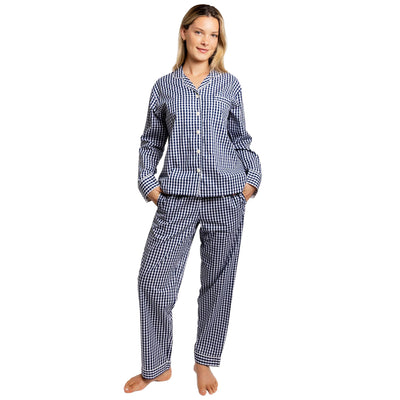 Women's Hepburn Gingham Navy Long PJ Set