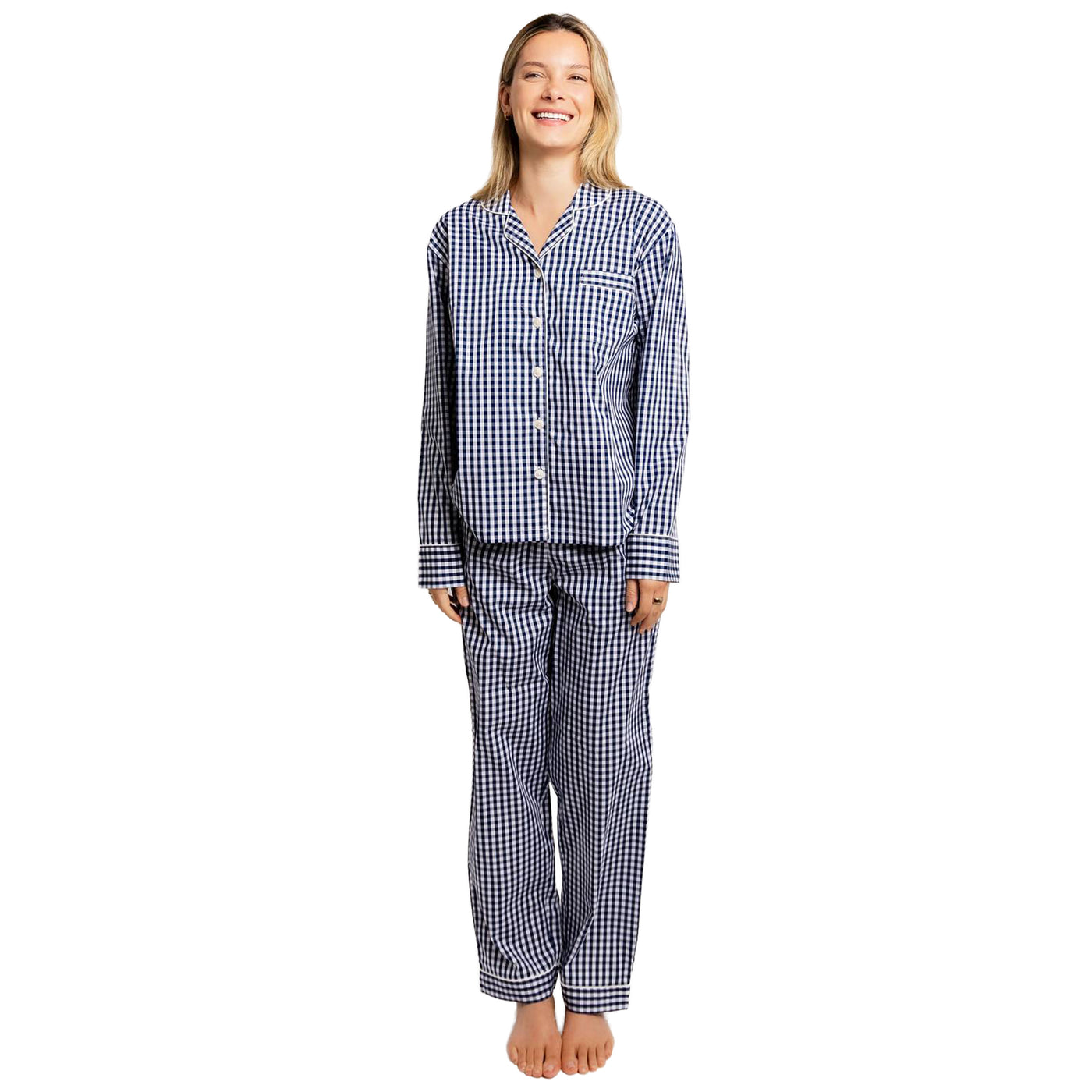 Women's Hepburn Gingham Navy Long PJ Set