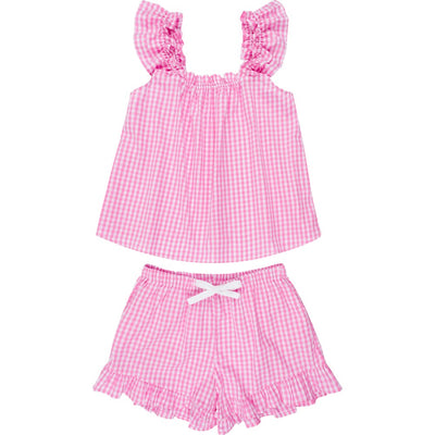 Women's Hepburn Gingham Pink Frill Tank PJ Set