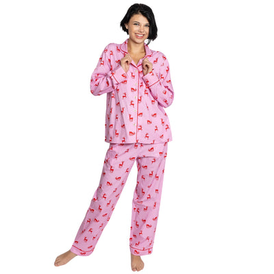 Women's Reindeer Pink Long PJ Set