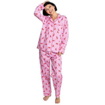 Women's Reindeer Pink Long PJ Set