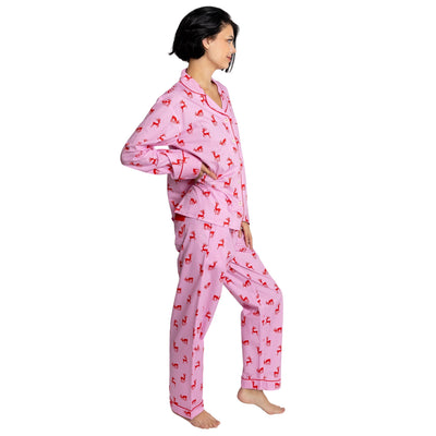 Women's Reindeer Pink Long PJ Set