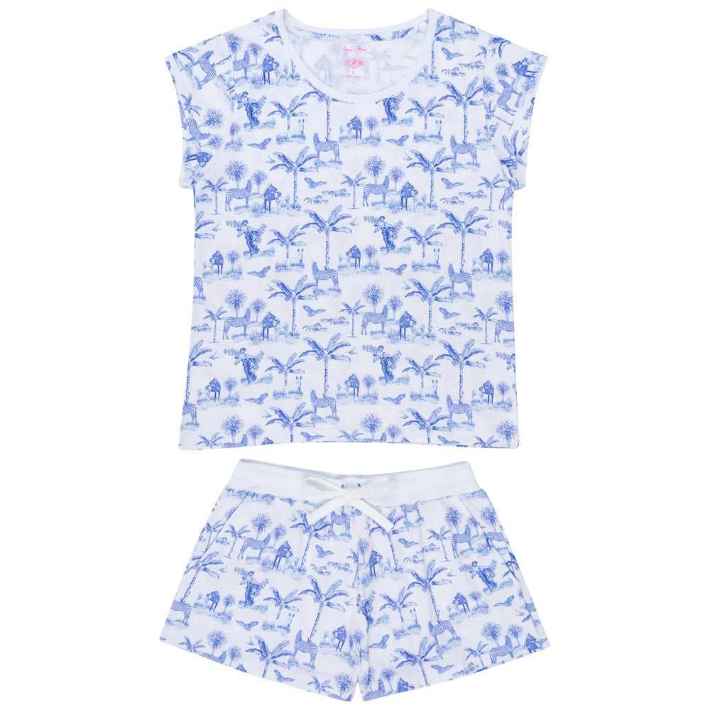 Women's Skydog Toile Blue Jersey Short PJ Set
