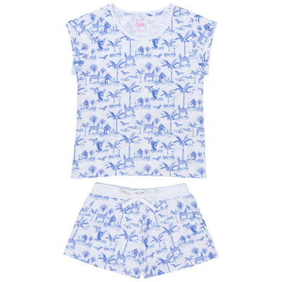 Women's Skydog Toile Blue Jersey Short PJ Set
