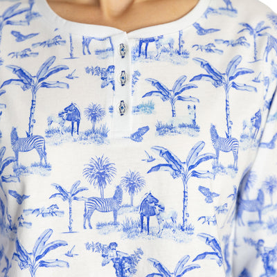 Women's Skydog Toile Blue Jersey Long PJ Set