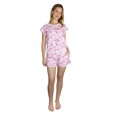 Women's Skydog Toile Pink Jersey Short PJ Set