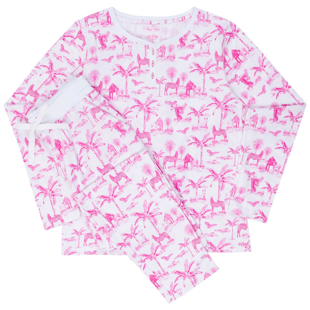 Women's Skydog Toile Pink Jersey Long PJ Set