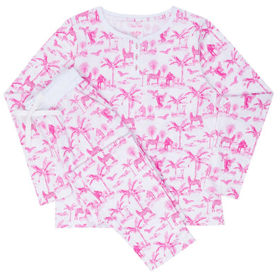 Women's Skydog Toile Pink Jersey Long PJ Set
