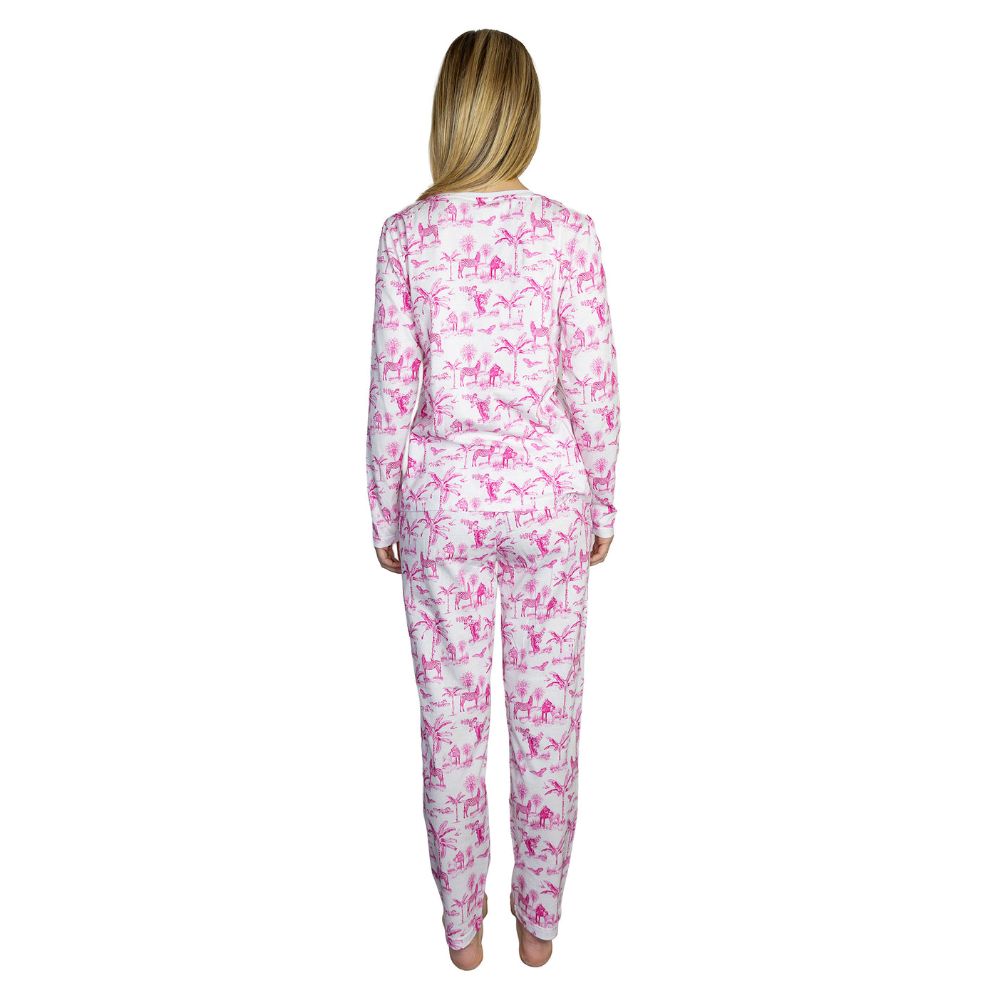 Women's Skydog Toile Pink Jersey Long PJ Set