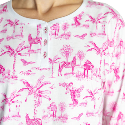 Women's Skydog Toile Pink Jersey Long PJ Set