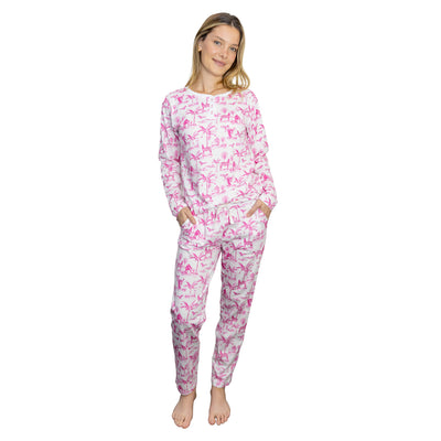 Women's Skydog Toile Pink Jersey Long PJ Set