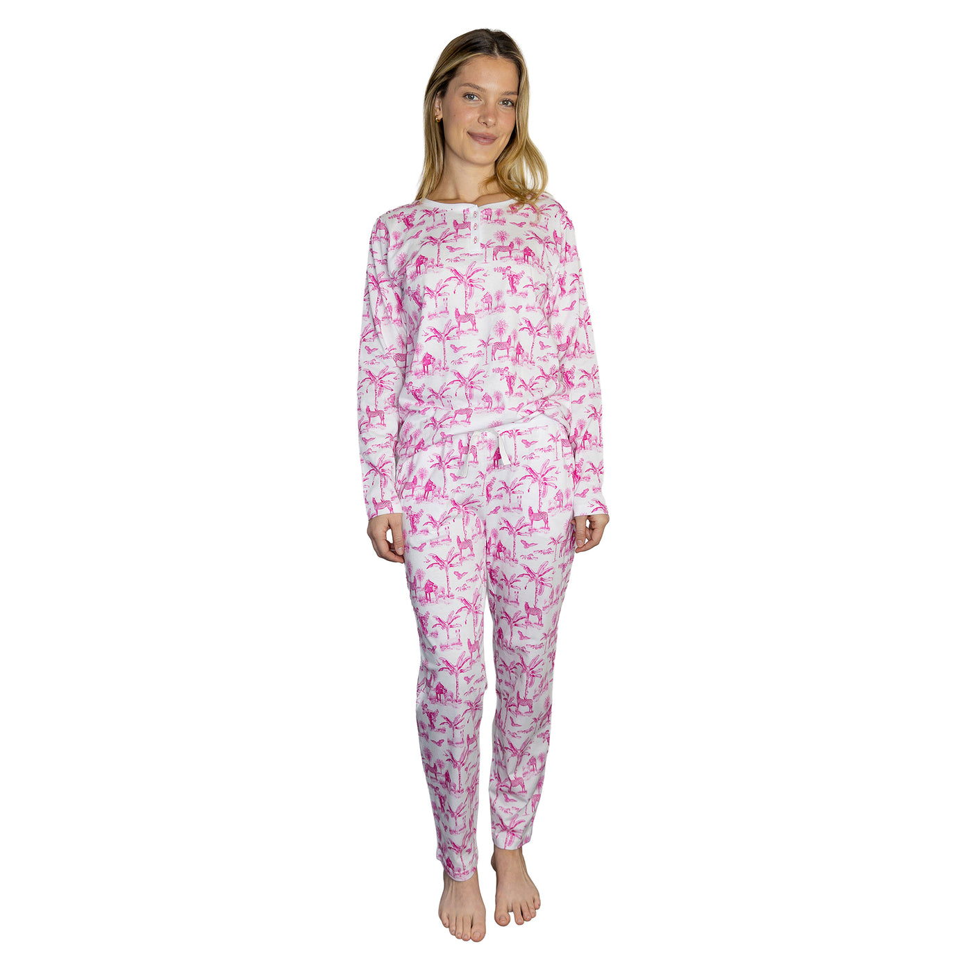 Women's Skydog Toile Pink Jersey Long PJ Set