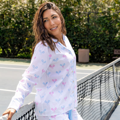 Women's Tennis Bows Long PJ Set