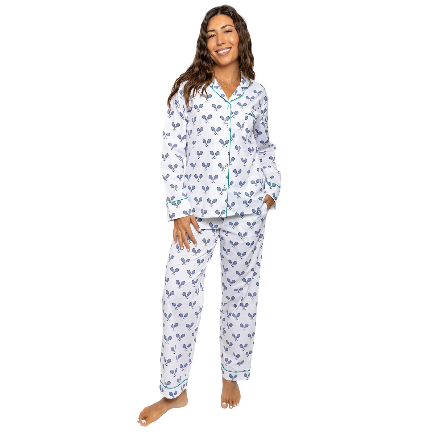 Women's Tennis Navy Long PJ Set