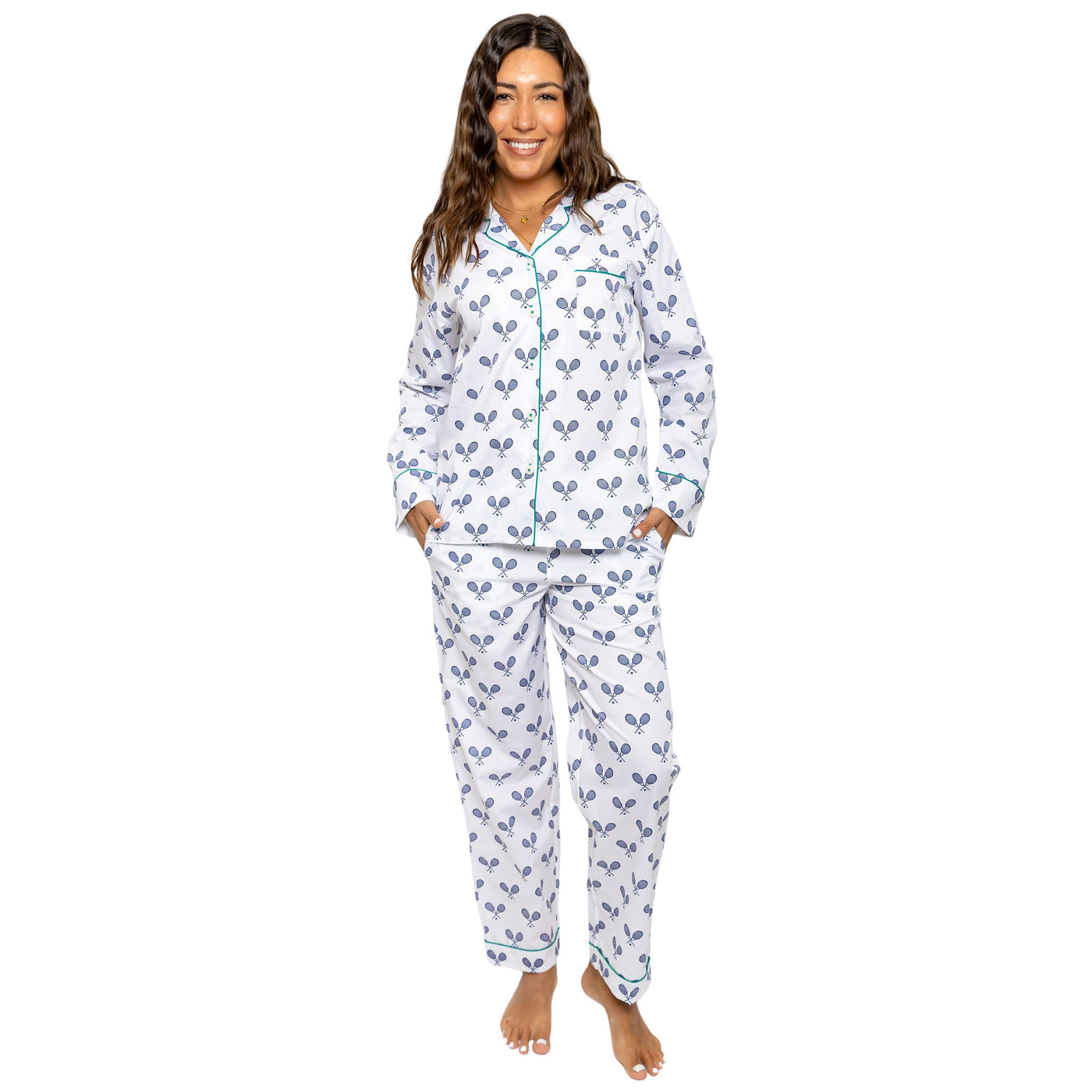 Women's Tennis Navy Long PJ Set