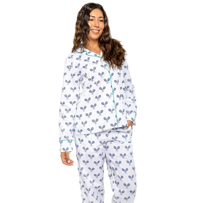 Women's Tennis Navy Long PJ Set