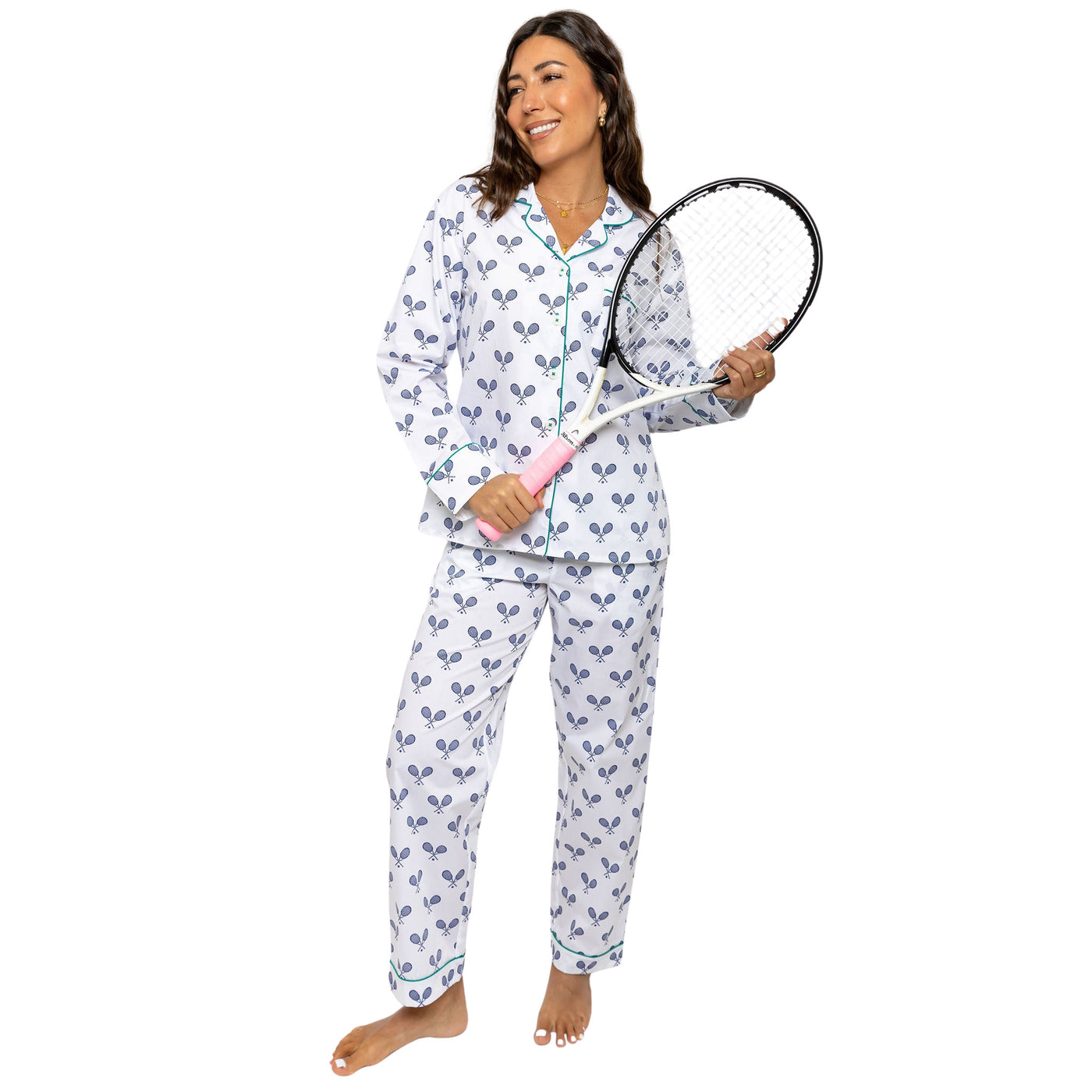 Women's Tennis Navy Long PJ Set