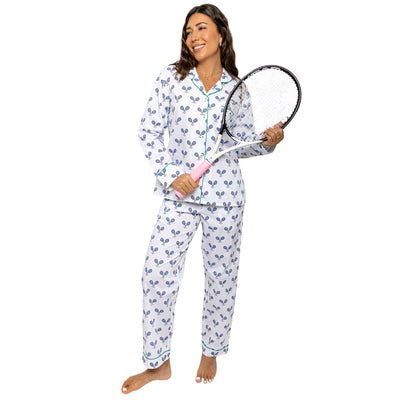 Women's Tennis Navy Long PJ Set