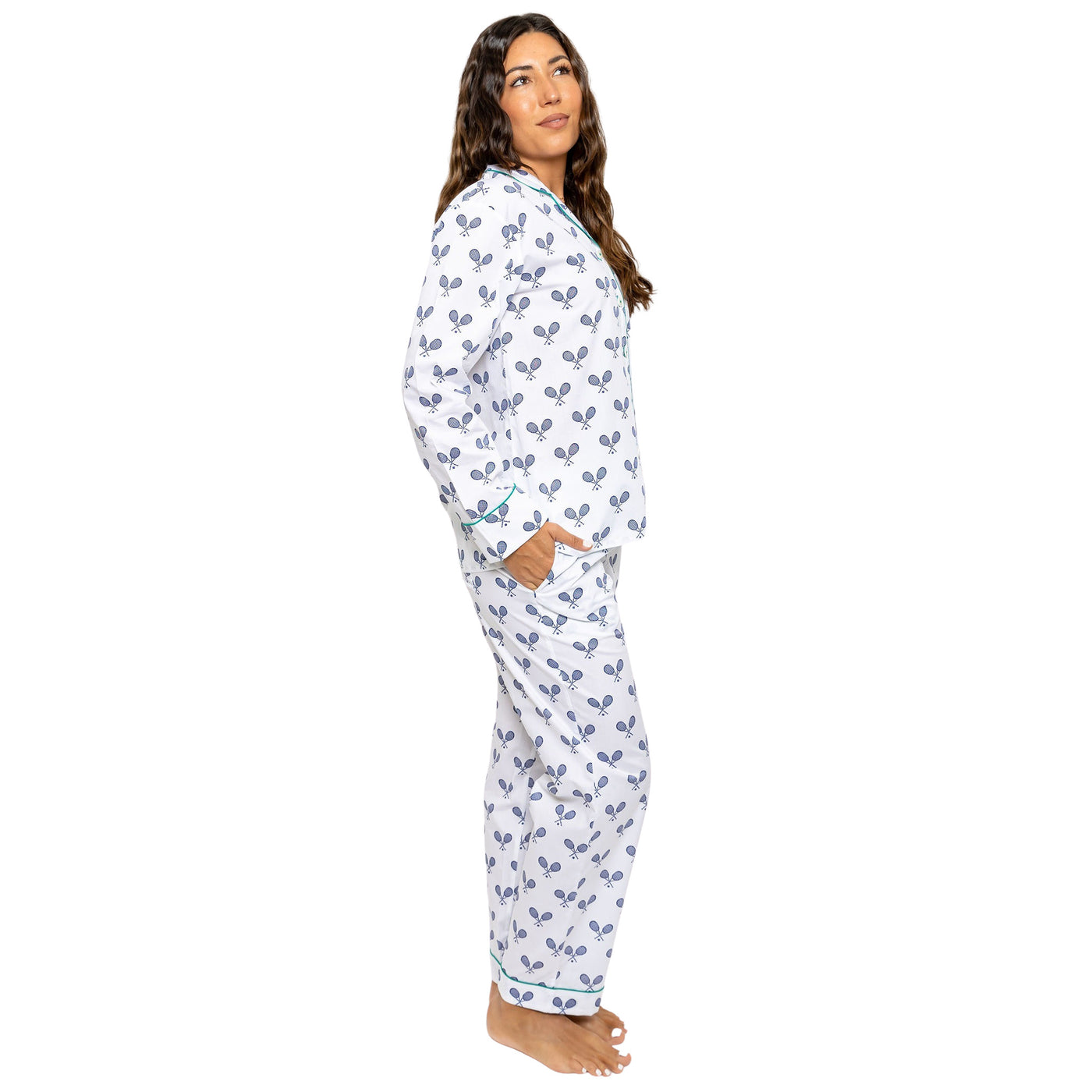 Women's Tennis Navy Long PJ Set