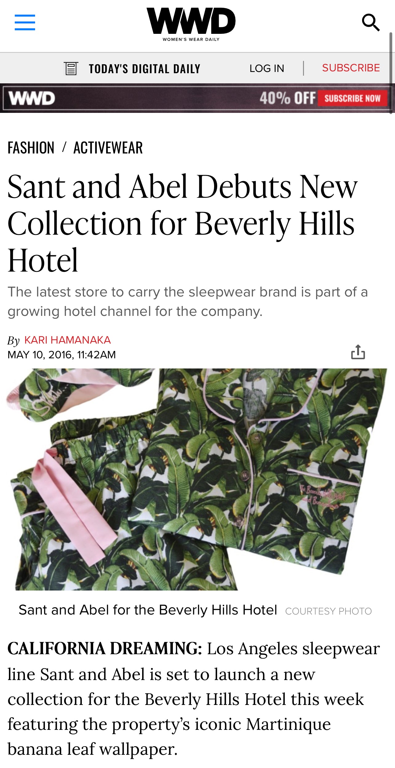Women's Wear Daily New Collection for Beverly Hills Hotel