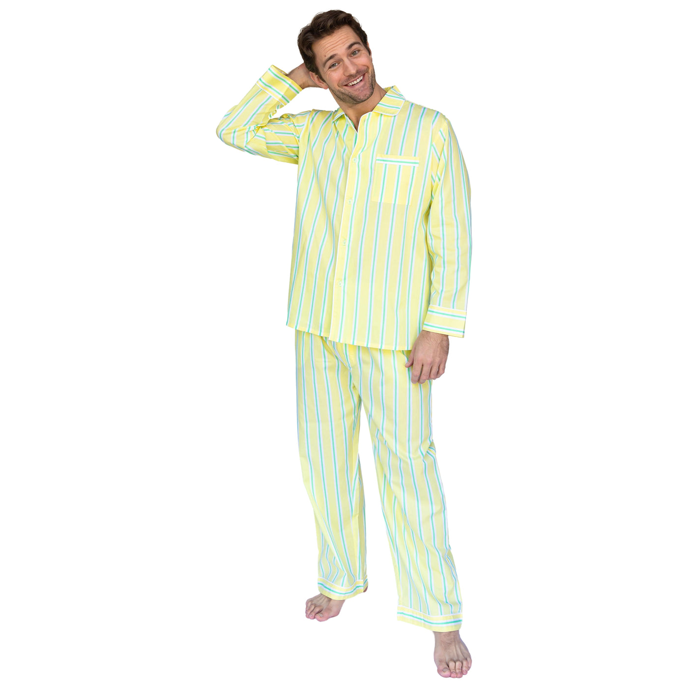 Men's Andy Cohen Yellow Stripe Long Sleeve PJ Pant Set
