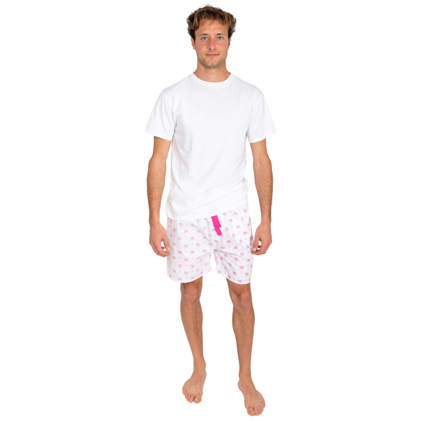 Men's Pink Palm Tree Sleep Shorts