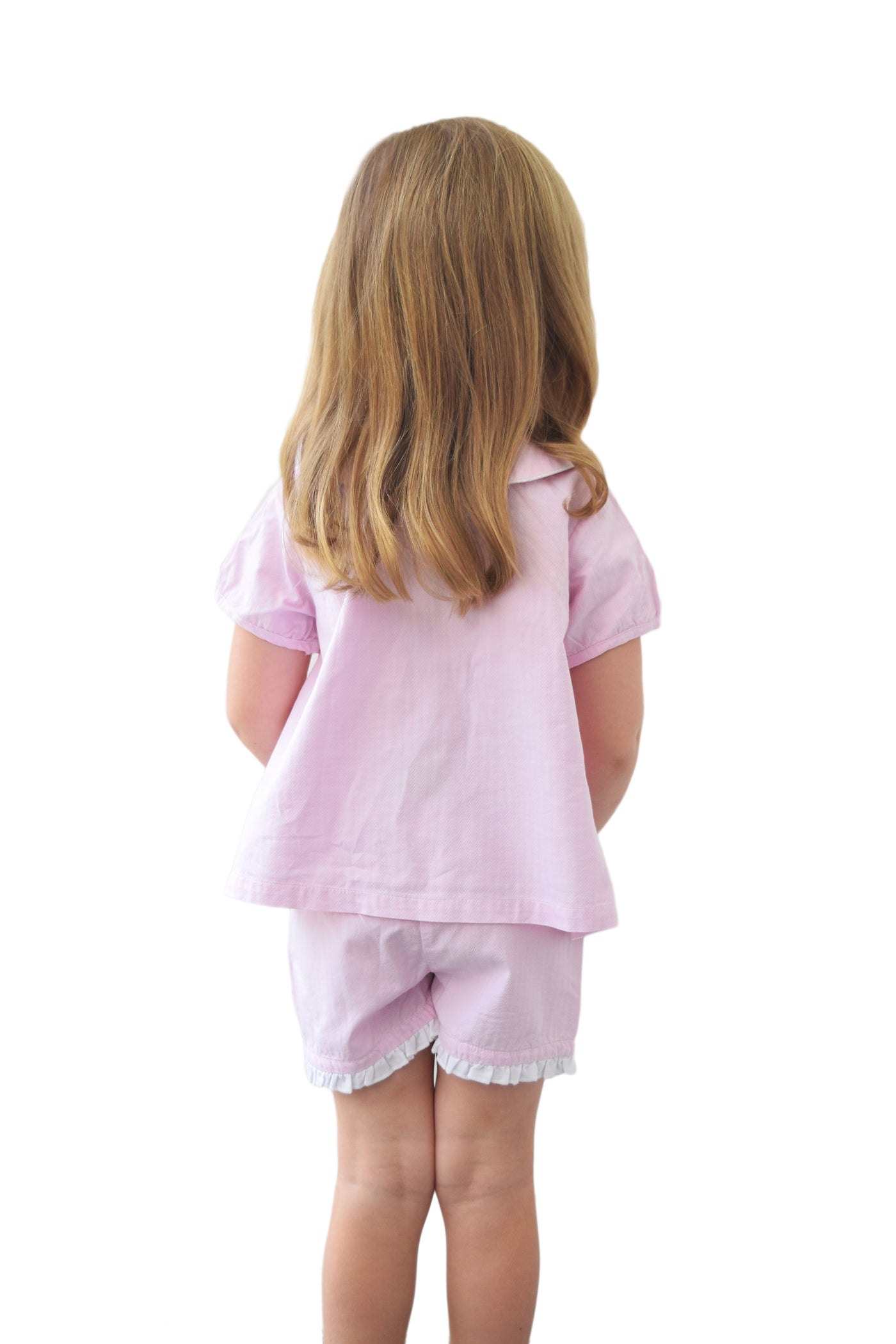 Girl's Pink Herringbone Short Set
