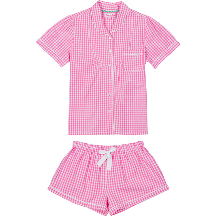 Women's Gingham Pink Short PJ Set Cotton Pajamas Sant and Abel