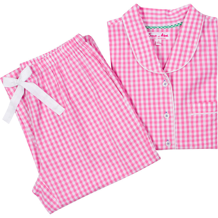 Women's Hepburn Gingham Pink Long PJ Set