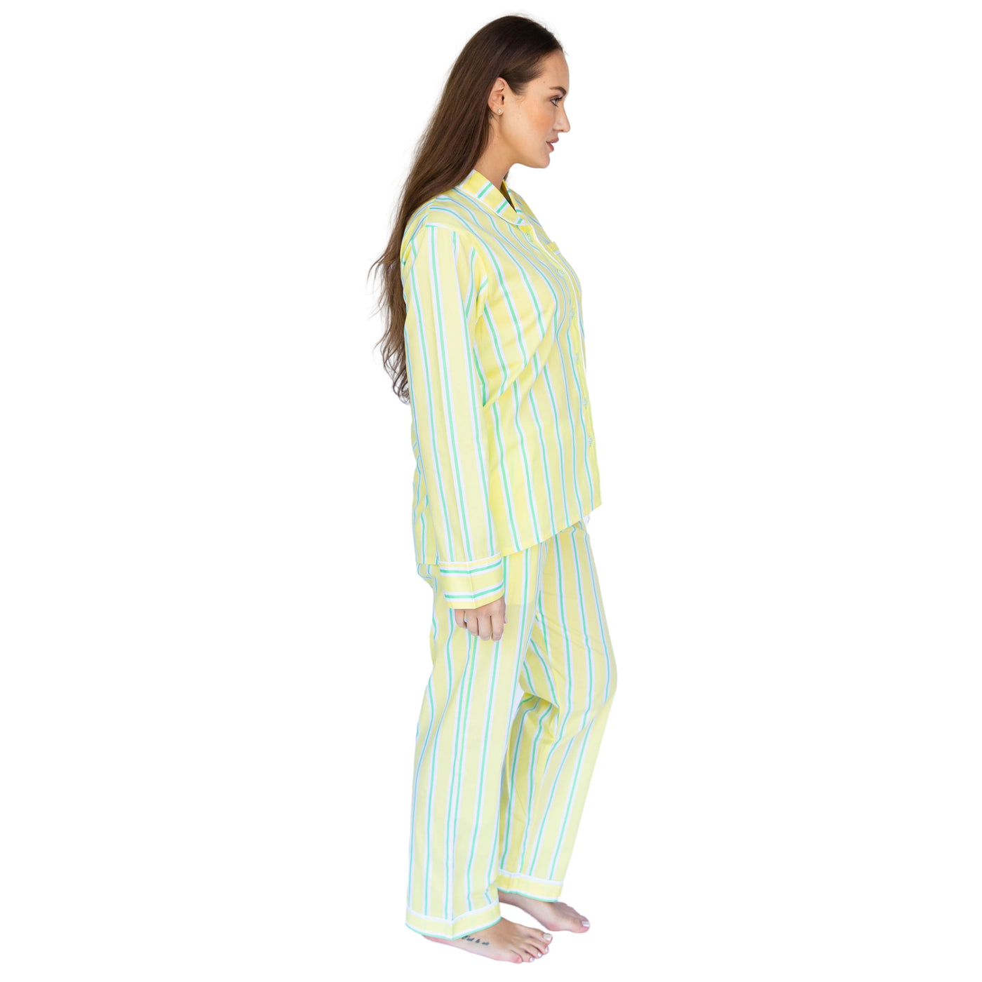Women's Andy Cohen Yellow Stripe Long Sleeve PJ Pant Set