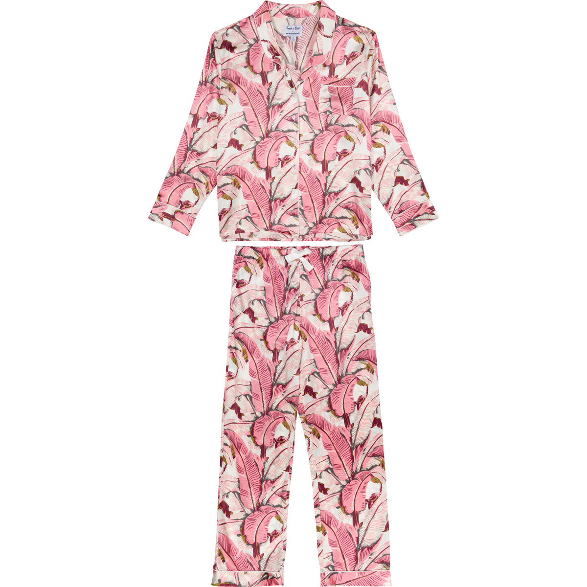 Women's Banana Leaf Pink Shirt + PJ Pant Set - SILK