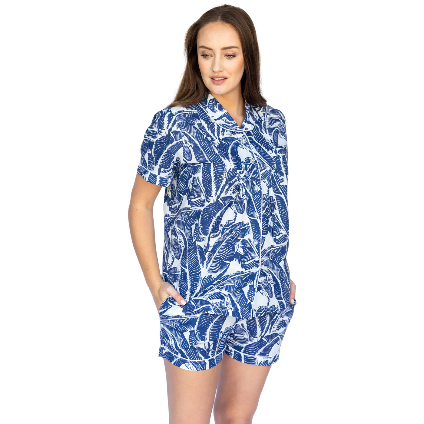 Women's Blue Martinique Banana Leaf Shirt + Boxer Set